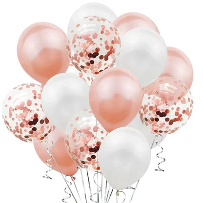 Set 15 Baloane Teno®, Confeti, pentru Petreceri/Aniversari/Evenimente, o singura dimensiune, 3 culori, latex, roz/alb/transparent