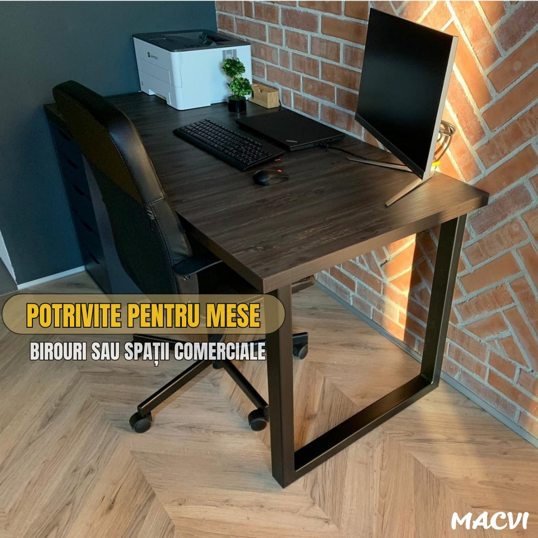 Set 2 Picioare Masa Macvi®, Profil Lat 80 mm, Metal Negru Mat, Vopsire in Camp Electrostatic, Dimensiuni 72x60x8 cm, Design Industrial Modern