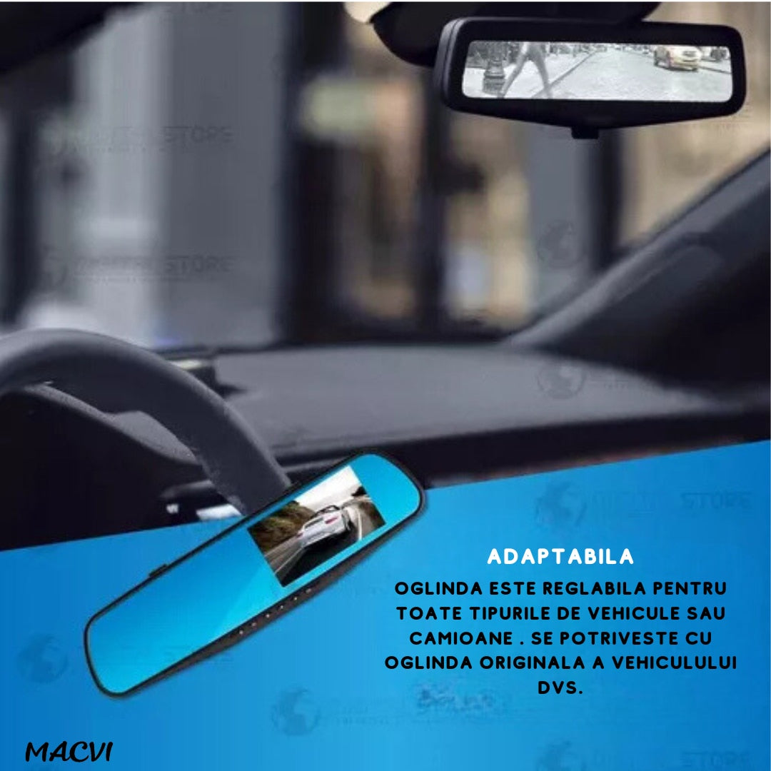 Oglinda Auto DVR Macvi® cu Camera Dubla, Slot micro SD,Camera Marsarier,Full HD