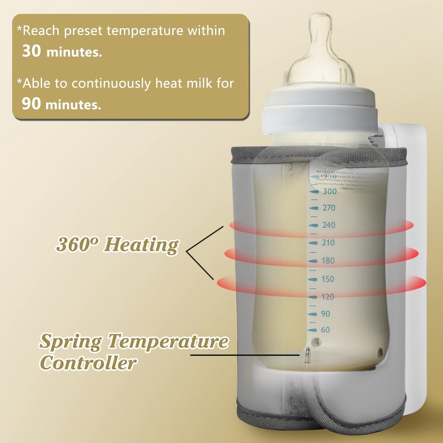 Incalzitor portabil pentru biberoane MACVI, 6 niveluri temperatura, mentinere caldura pana la 5 ore, alimentare USB, 300 ml