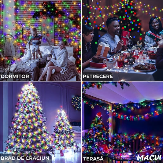 Instalatie luminoasa Macvi® 100 LED-uri, 10 metri, pentru decor de Craciun, rezistenta si economica