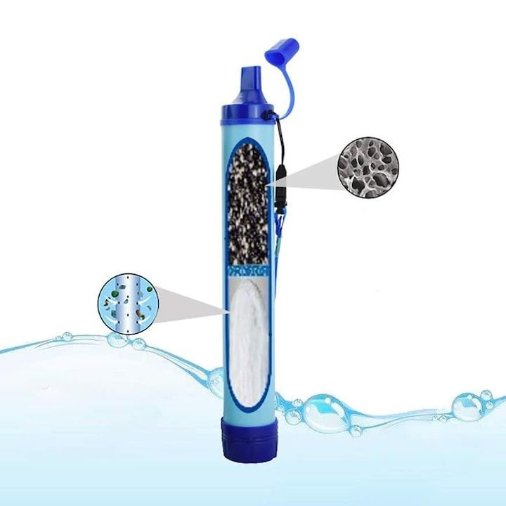 Purificator Apa Portabil Macvi® 800 ml 30 min Filtru 2000 L Camping Drumetii Albastru