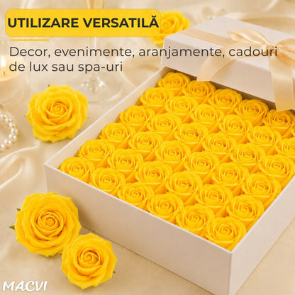 Set 50 trandafiri din sapun, 5x5 cm, calitate premium, decor si cadou elegant, Galben deschis