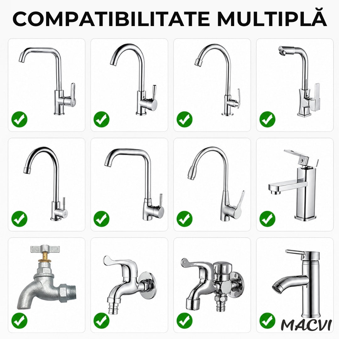 Prelungitor flexibil robinet Macvi® 360° 3 moduri jet economisire apa anti calcar alama inox 7.5 cm argintiu