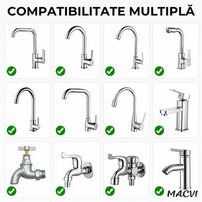 Prelungitor flexibil robinet Macvi® 360° 3 moduri jet economisire apa anti calcar alama inox 7.5 cm argintiu