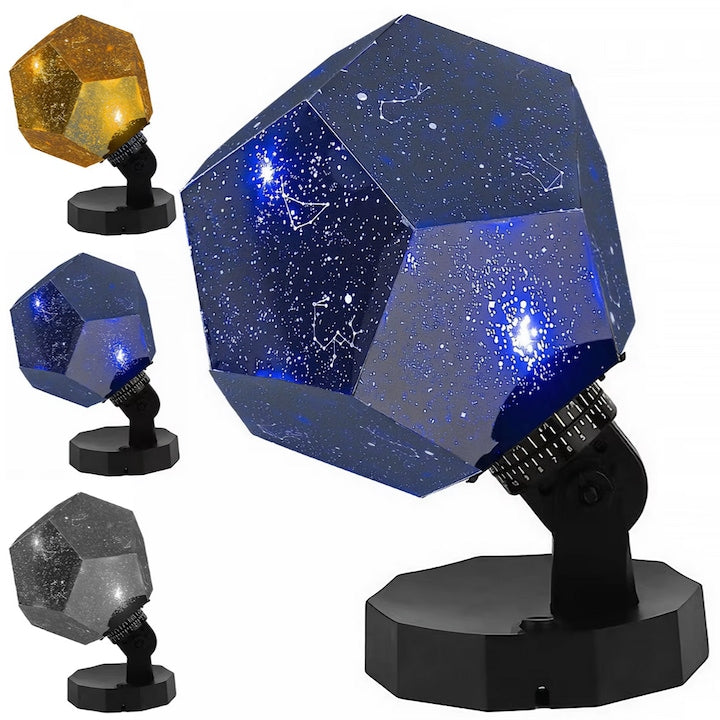 Lampa de Veghe Teno®, proiector de stele si constelatii, rotativ, inclinabil, constelatii, 3 culori, albastru, alb, galben, lumina de noapte, arie mare de acoperire, 25 x 12 cm, negru