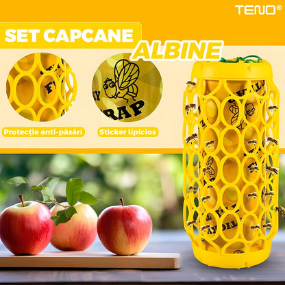 Set 2 capcane Macvi® pentru viespi, cu lipici anti-insecte, 8 foi lipicioase incluse, montare rapida, suport pentru momeala, galben