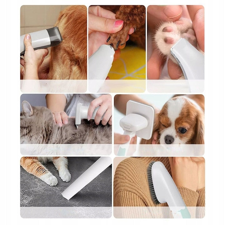 Aspirator pentru ingrijirea animalelor Macvi® 7 in 1, kit profesional toaletare cu aspirare par, silentios, 3 trepte putere, pentru caini si pisici