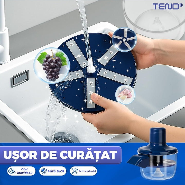 Curatator Electric Teno®, usor de utilizat, design portabil, cu acumulator, pentru fructe mici/usturoi/legume mici, 50 W, albastru