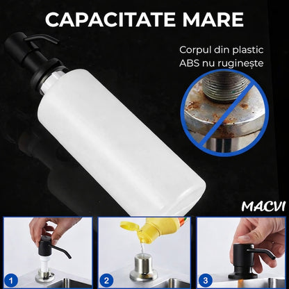 Dozator Incorporabil Macvi® Negru pentru Chiuveta Sapun Detergent Rezervor 300ml Design Modern