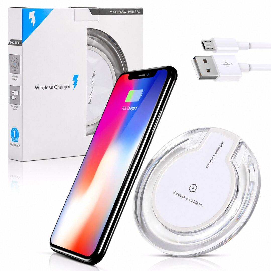 Incarcator wireless MACVI® wireless alb cablu microusb inclus, universal