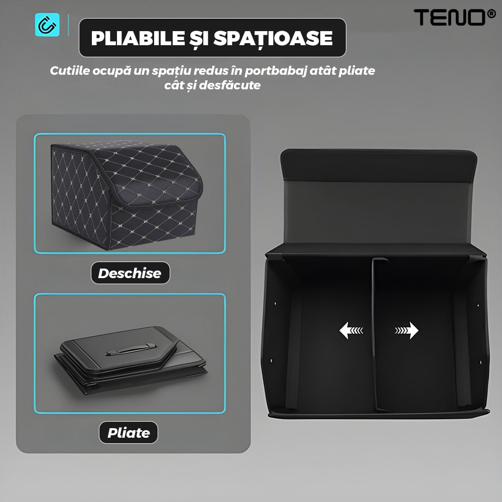 Organizator portbagaj auto Teno, pliabil, rezistent, negru carouri, M