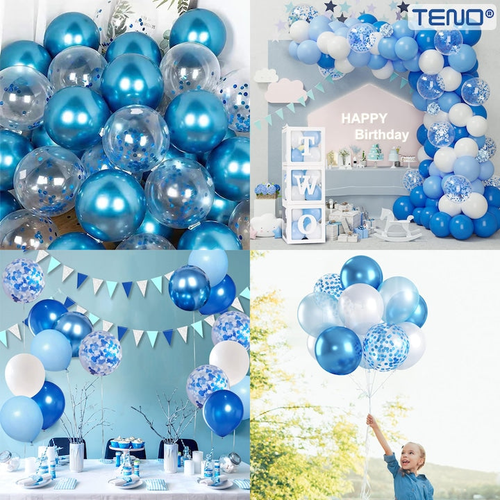 Set 10 Baloane Teno®, Confeti, pentru Petreceri/Aniversari/Evenimente, o singura dimensiune, 2 culori, latex, albastru inchis