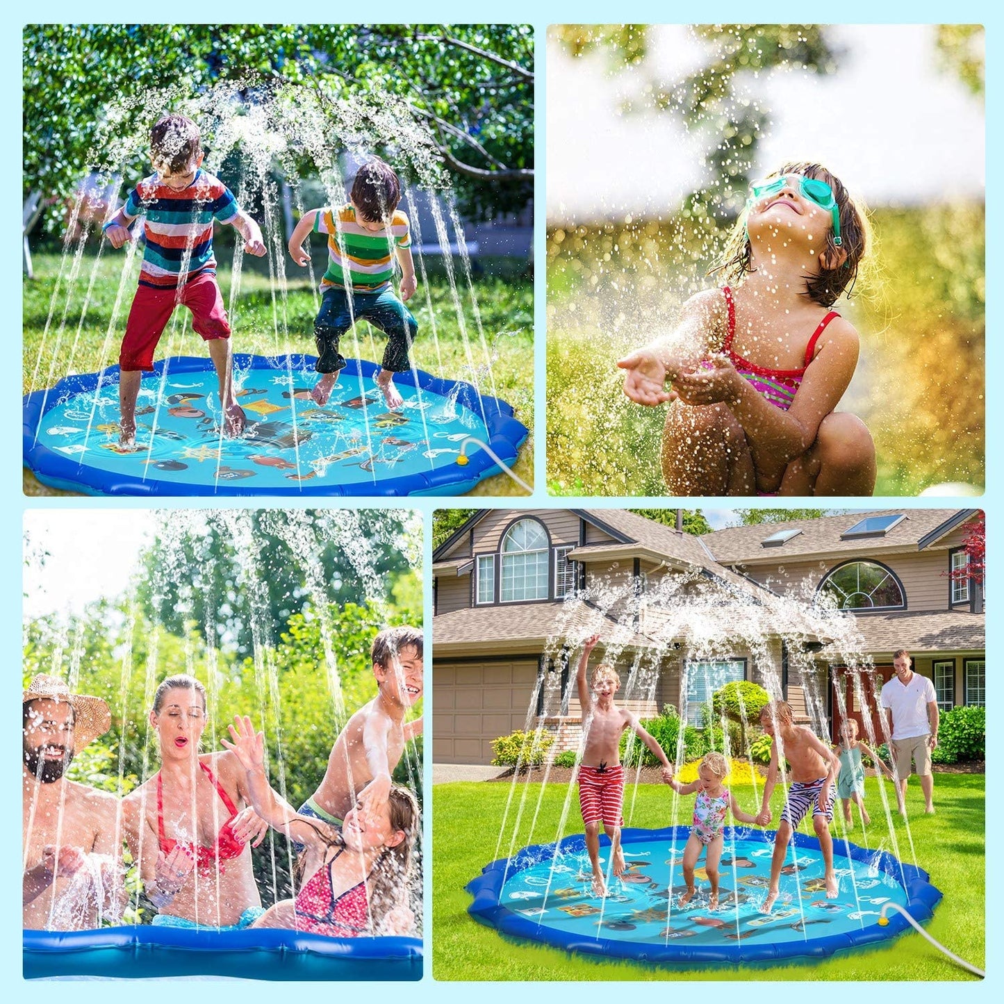Piscina cu stropitoare, MACVI SummerFun X2, 170 cm, Albastru, pentru copii