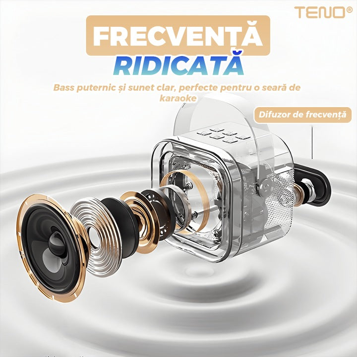 Boxa Portabila Teno®, karaoke, 2 microfoane, 4 porturi, wireless, RBG, Bej
