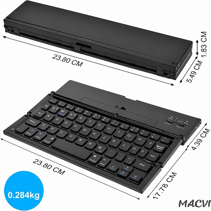 Tastatura Bluetooth pliabila Macvi® wireless, compacta, touchpad integrat, compatibila tableta si laptop, negru