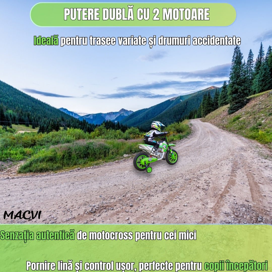 MOTOCICLETA CU ROTI AJUTATOARE VERDE