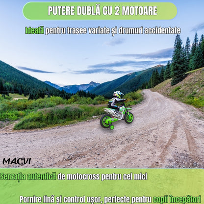 MOTOCICLETA CU ROTI AJUTATOARE VERDE