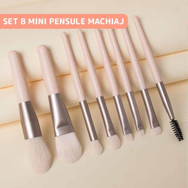 Set 8 Mini Pensule pentru Machiaj Teno®, machiaj profesional/incepatori, portabile, crem