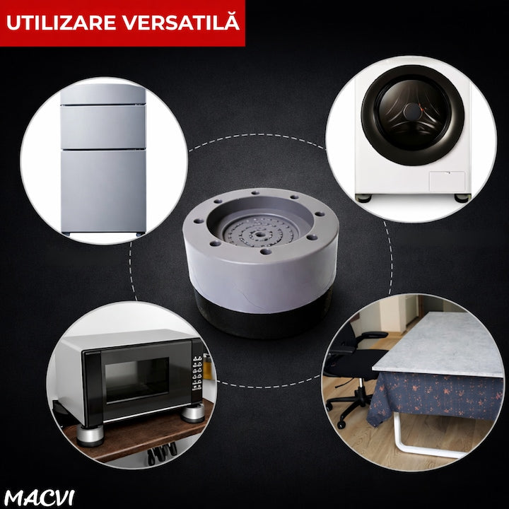 Picioare masina de spalat Macvi® reglabile anti-vibratii reglabile pentru masini de spalat si vase, set 4 bucati, fonoabsorbante, antiderapante, 6, 5×3, 2 cm, gri