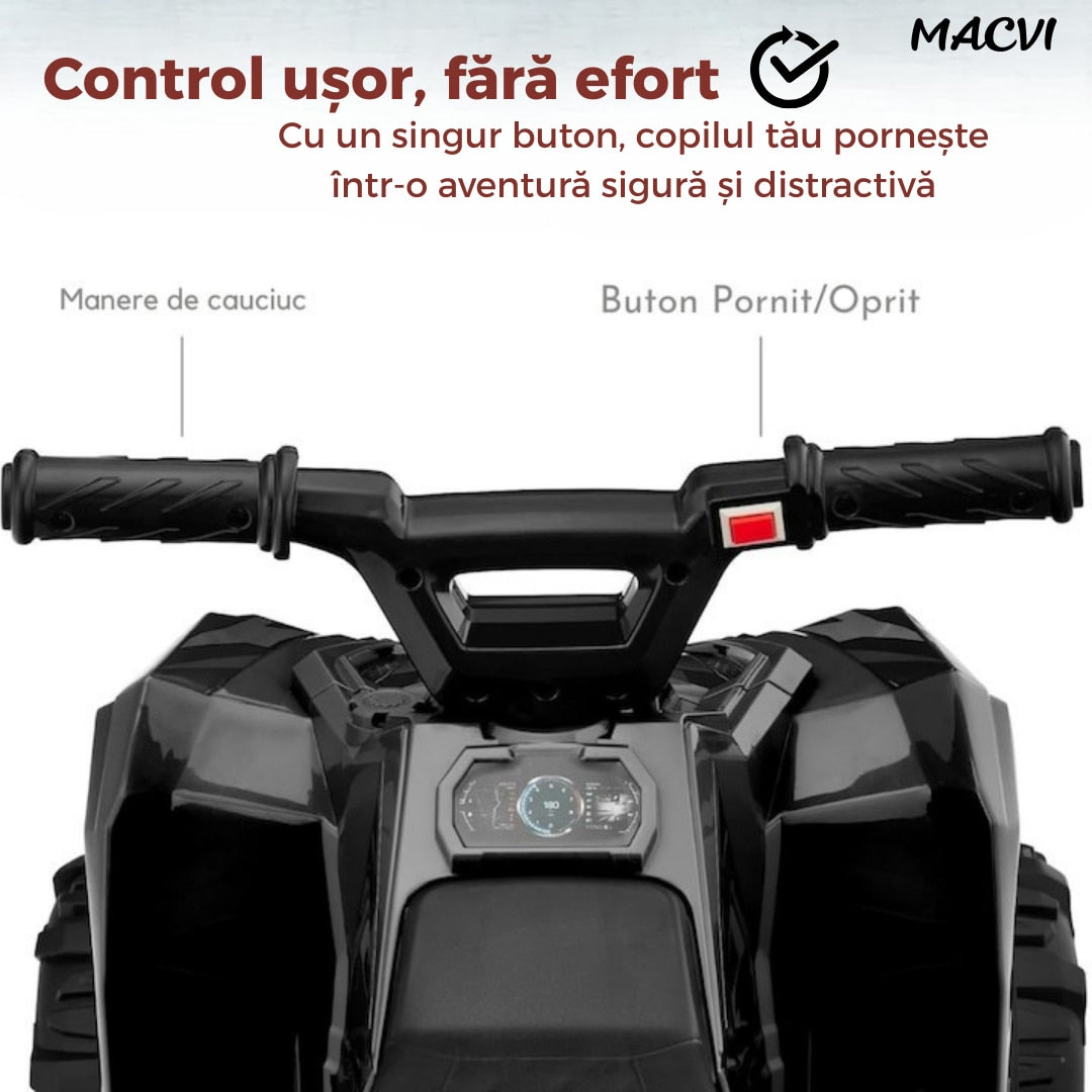 ATV Electric MACVI® pentru Copii cu Motor 6V si Baterie Reincarcabila, Potrivit 18-36 Luni, Control Simplu si Siguranta Sporita, Negru