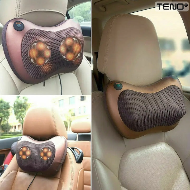 Aparat pentru Masaj Tip Perna Teno®, shiatsu, pentru masaj cervical sau lombar, priza auto sau normala, bile cu infrarosu, terapie cu incalzire, portabila, doua sensuri de rotire, elastic tetiera auto, 30 W, rosu