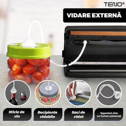 Aparat de Vidat si Sigilat PRO Teno®, functie de sigilare si vidare automata, vidare externa, 8 moduri de operare, putere ridicata, 65 kpa, furtun inclus, cutter incorporat, afisaj digital, negru