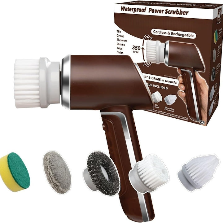 Perie electrica de curatare MACVI, fara fir, 350 RPM, set cu 5 capete interschimbabile, pentru bucatarie si baie