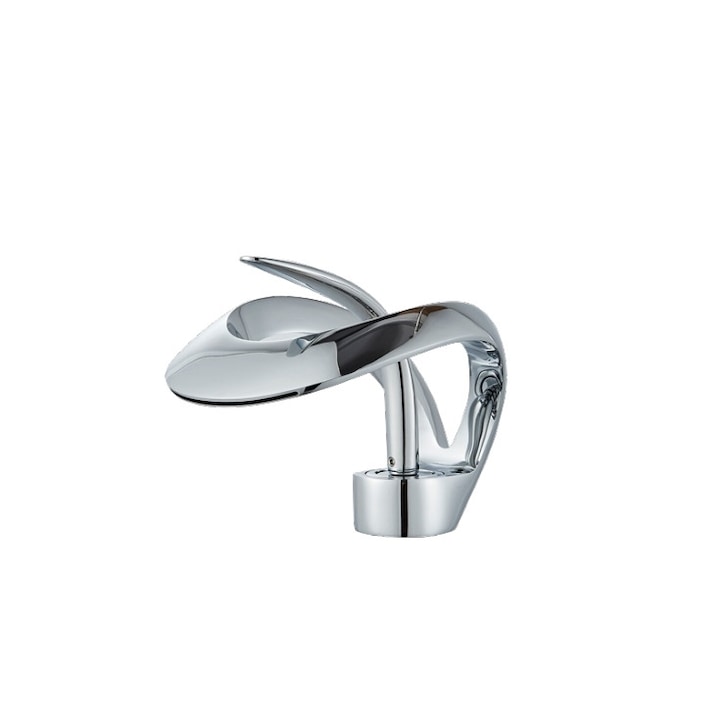 Baterie chiuveta baie Macvi® tip cascada cromata 15 cm montaj pe chiuveta design nordic modern debit redus, argintiu