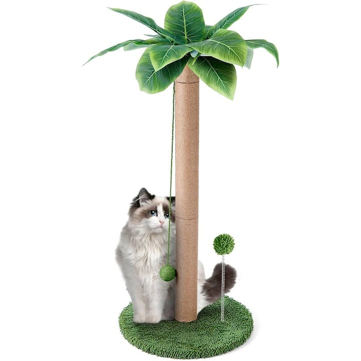 Ansamblu de Joaca pentru Pisici in Forma de Palmier Teno®, tip turn, 1 nivel, franghie si mingiute de joaca, stalpi pentru zgariat, captuseala extra moale, structura stabila, 85 cm, verde