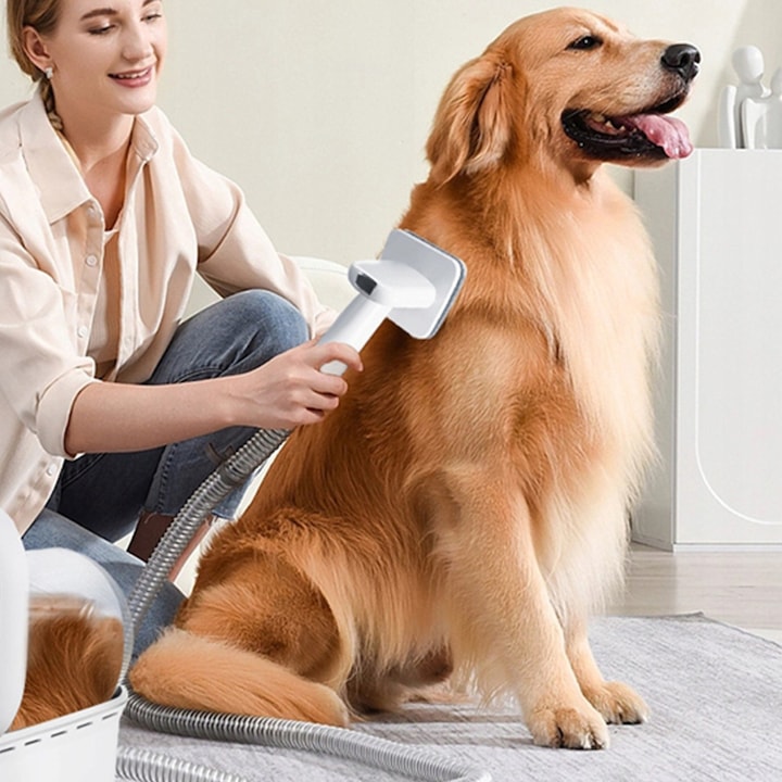 Aspirator pentru ingrijirea animalelor Macvi® 7 in 1, kit profesional toaletare cu aspirare par, silentios, 3 trepte putere, pentru caini si pisici