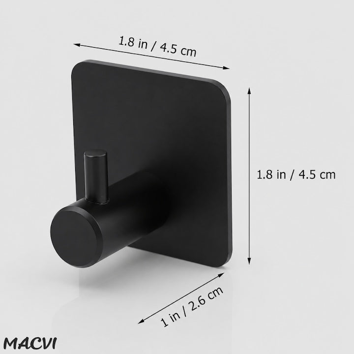 Set 4 cuiere de perete Macvi® din otel inoxidabil, montaj fara gaurire, negre, rezistente la umiditate, pentru baie si hol
