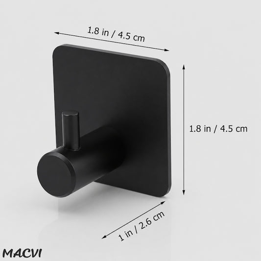 Set 4 cuiere de perete Macvi® din otel inoxidabil, montaj fara gaurire, negre, rezistente la umiditate, pentru baie si hol