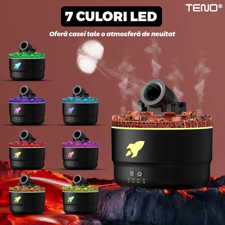 Difuzor Aromaterapie Teno®, forma de tun, 7 culori LED, lumini dinamice, control tactil, capacitate 300ml, silentios, rezerva inclusa, umidifica aerul, negru