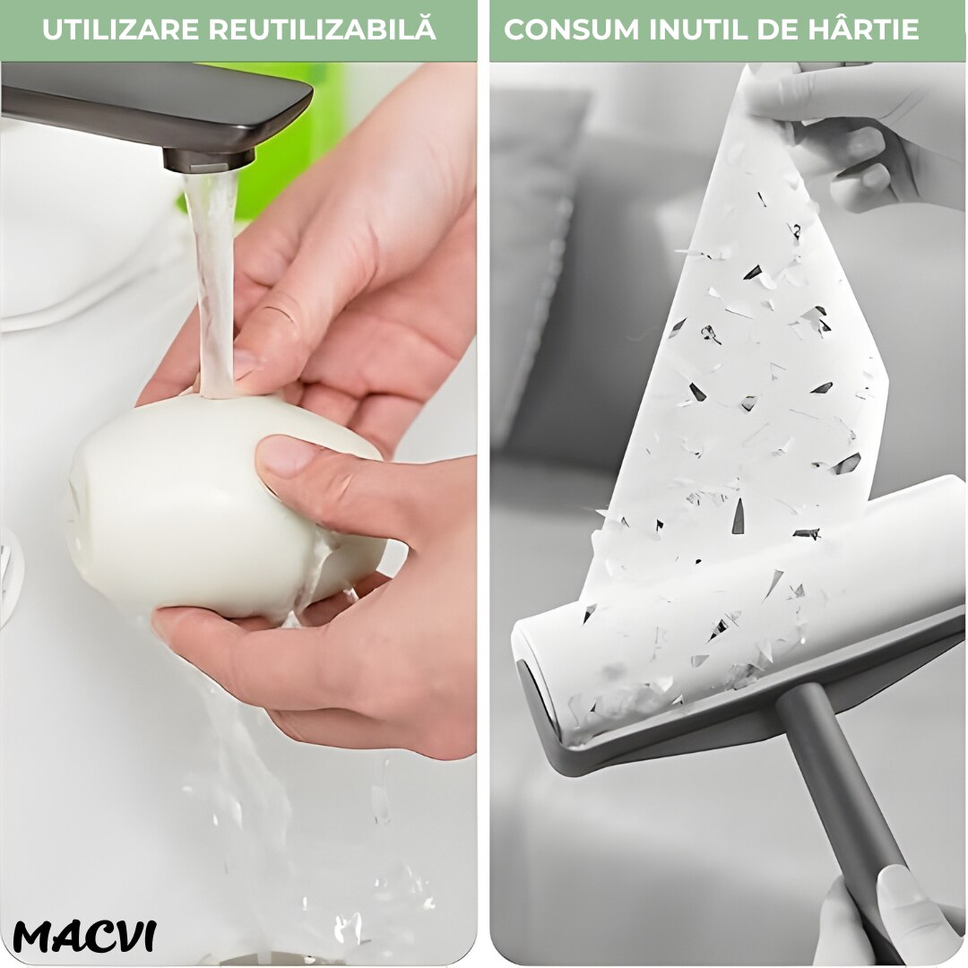 Set 2 role scame reutilizabile Macvi®, lavabile, super adezive, mini, portabile, ideale pentru haine, par de animale si calatorii