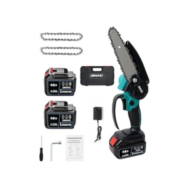 Fierastrau cu Lant Electric Macvi® 6 Inch, 48V, Operare cu o Mana, cu 2 Acumulatori - usor de utilizat si perfect pentru lucrarile de taiere usoara si medie. Datorita designului ergonomic, acest fieras