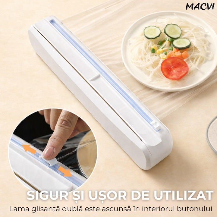 Dispenser folie alimentara, Macvi, 37cm, 12 ventuze antialunecare, alb
