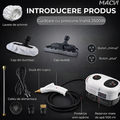 Aparat aburi Macvi® curatenie profesionala cu rezervor mare duze multiple si jet puternic pentru baie bucatarie tapiterii, Alb