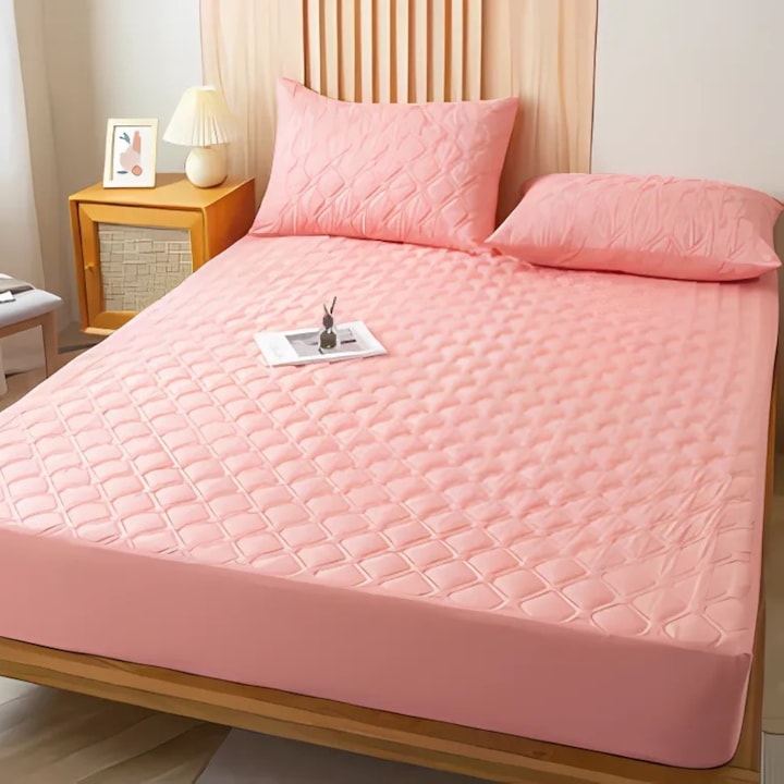 Husa saltea matlasata MACVI, 160x200cm, impermeabila, elastica, roz