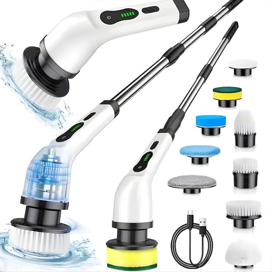 Perie electrica rotativa Macvi® 9 in 1 cu 9 capete interschimbabile, 2 viteze reglabile, wireless, IPX7, maner extensibil, autonomie mare, LED