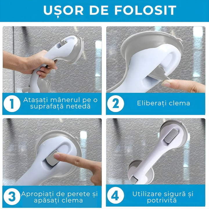 Maner de baie Macvi® cu ventuze puternice maner antiderapant bara de sprijin baie cada si toaleta portabil fara gauri pana la 113 kg