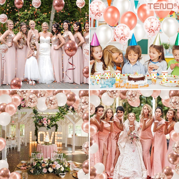 Set 10 Baloane Teno®, Confeti, pentru Petreceri/Aniversari/Evenimente, o singura dimensiune, 2 culori, latex, rose gold