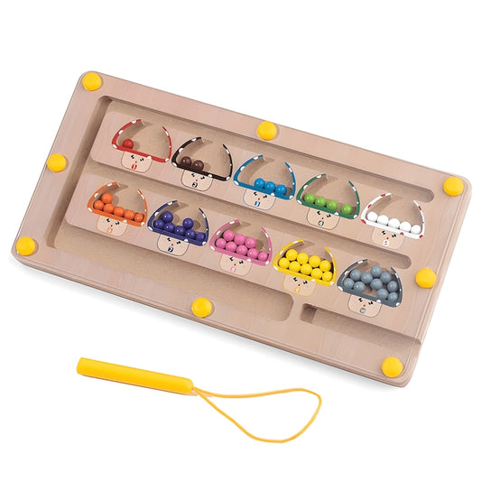 Joc Sortator din Lemn Teno®, model ciupercute, magnetic, pix incorporat, culori diverse, materiale sigure, dezvolta abilitatile cognitive, coordonarea mana-ochi, inteligenta, multicolor