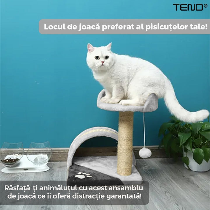 Ansamblu de Joaca Pisici Teno, 1 nivel, loc de relaxare, 42cm, gri deschis