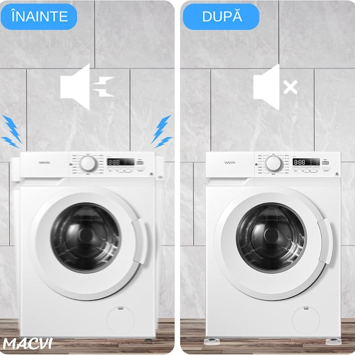 Suporturi Antisoc si Antiderapante Macvi® pentru Picioarele Masinii de Spalat , Stabilitate si Protectie