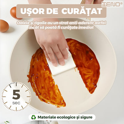 Set 12 Piese Oale si Tigai Teno, antiaderente, bej, compatibile cu toate tipurile de plite