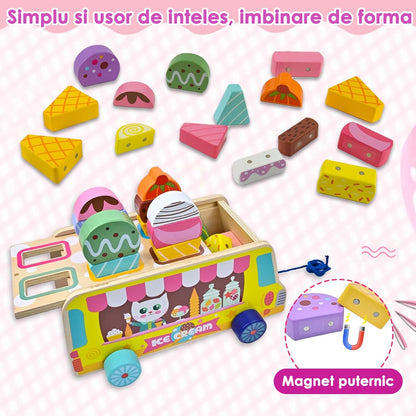 Jucarie Montessori Macvi® din Lemn Tabla Magnetica Inghetata Sortare Forme Copii 3 Ani+