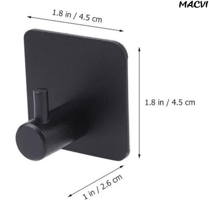 Set 4 cuiere de perete Macvi® din otel inoxidabil, montaj fara gaurire, 2 negre + 2 argintii, rezistente la umiditate, pentru baie si hol