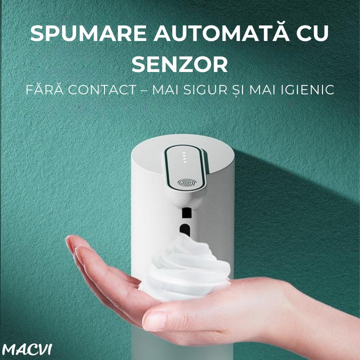 Dozator automat sapun spuma Macvi® cu senzor infrarosu 4 niveluri volum spuma reincarcabil USB-C 400 ml IPX5