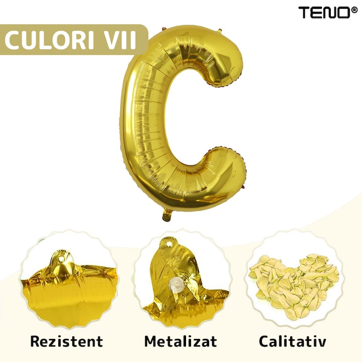Balon in Forma de Litera C Teno®, metalizat, pentru Petreceri/Aniversari/Evenimente, rezistent, folie, gold, 40 cm